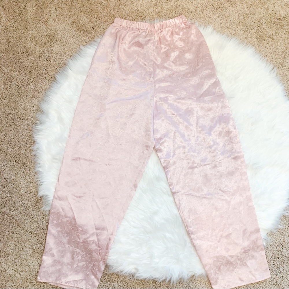 Gunne Sax by Jessica McClintock Blush Pink Satin Pull On Vintage Pajama Pants